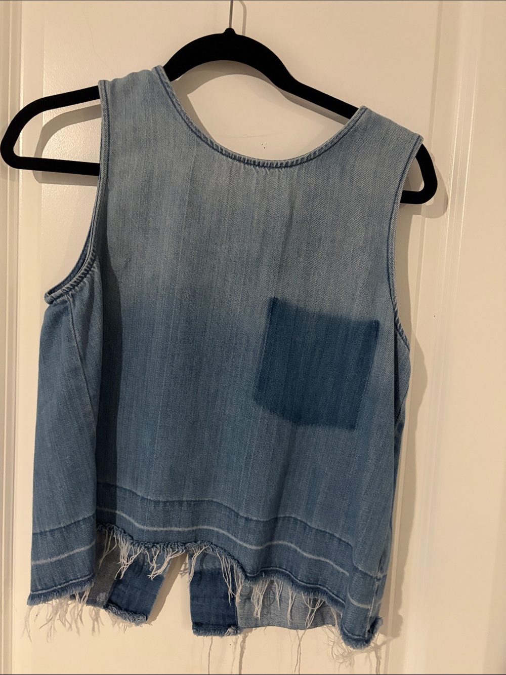 cloth & stone faded light blue denim tank with raw hem